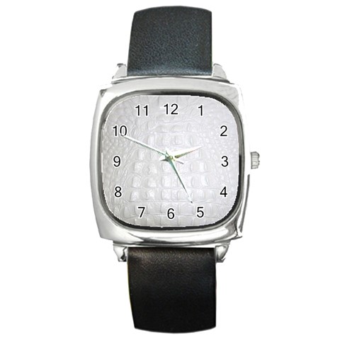 Ll Alligator White Square Metal Watch from ArtsNow.com Front