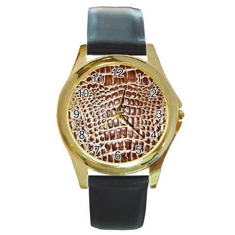 Ll Alligator Macro Round Gold Metal Watch from ArtsNow.com Front