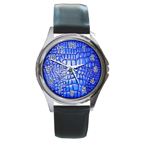 Ll Alligator Deep Blue Round Metal Watch from ArtsNow.com Front