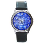 Ll Alligator Deep Blue Round Metal Watch