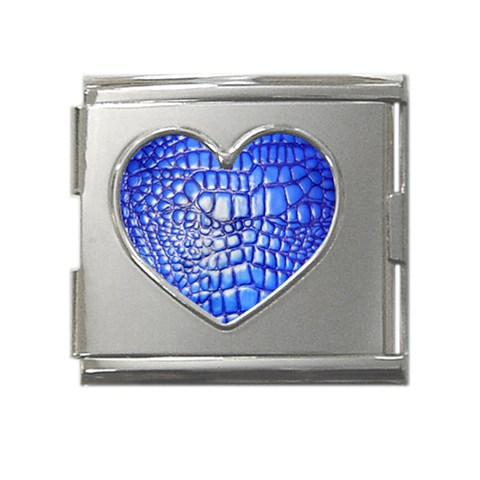 Ll Alligator Deep Blue Mega Link Heart Italian Charm (18mm) from ArtsNow.com Front