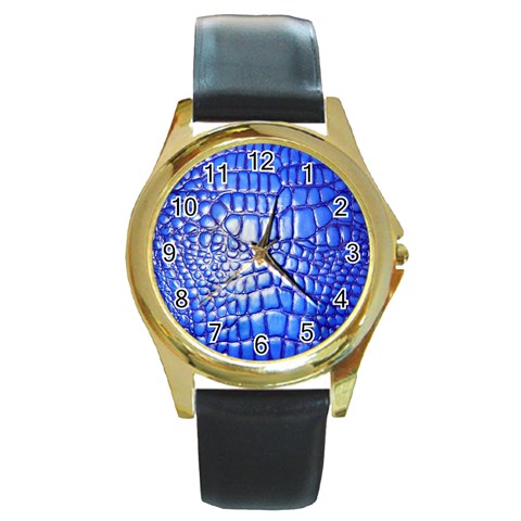 Ll Alligator Deep Blue Round Gold Metal Watch from ArtsNow.com Front