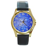 Ll Alligator Deep Blue Round Gold Metal Watch