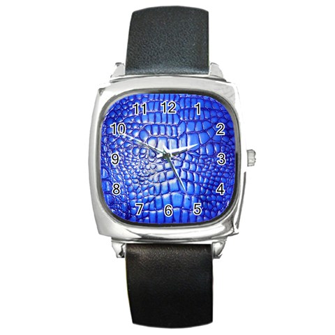 Ll Alligator Deep Blue Square Metal Watch from ArtsNow.com Front