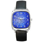 Ll Alligator Deep Blue Square Metal Watch