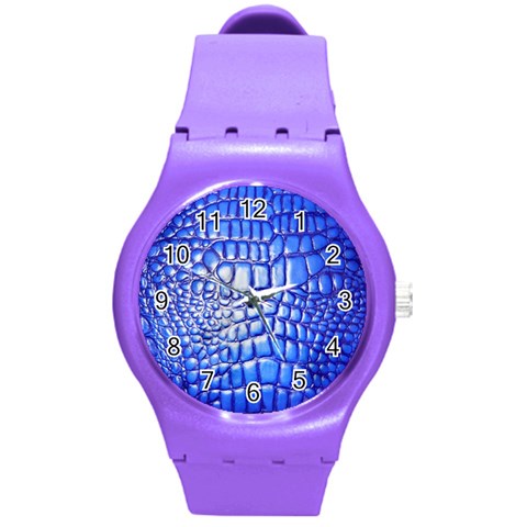 Ll Alligator Deep Blue Round Plastic Sport Watch Medium from ArtsNow.com Front