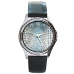 Ll Alligator Blue Round Metal Watch