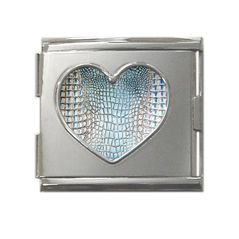 Ll Alligator Blue Mega Link Heart Italian Charm (18mm) from ArtsNow.com Front