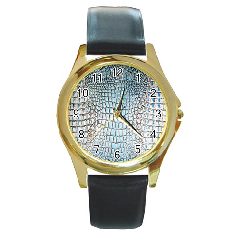 Ll Alligator Blue Round Gold Metal Watch from ArtsNow.com Front