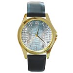 Ll Alligator Blue Round Gold Metal Watch