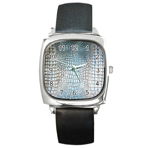 Ll Alligator Blue Square Metal Watch from ArtsNow.com Front