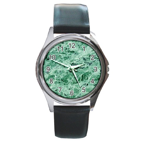 12x12 Gemstone Green Marble Round Metal Watch from ArtsNow.com Front