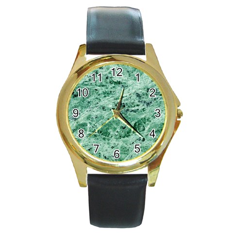 12x12 Gemstone Green Marble Round Gold Metal Watch from ArtsNow.com Front