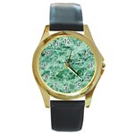 12x12 Gemstone Green Marble Round Gold Metal Watch