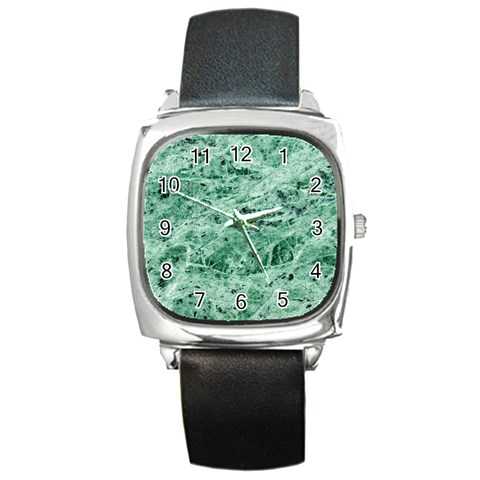 12x12 Gemstone Green Marble Square Metal Watch from ArtsNow.com Front