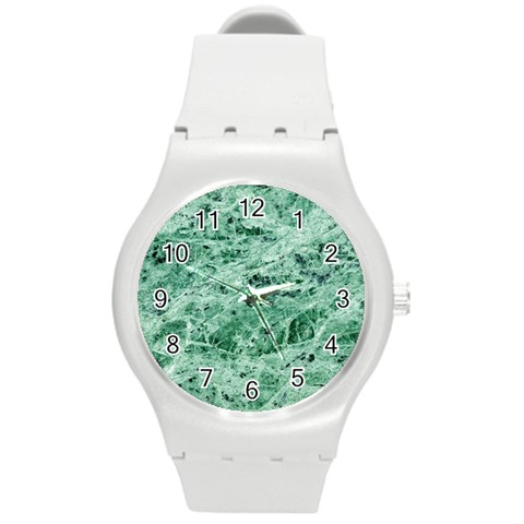 12x12 Gemstone Green Marble Round Plastic Sport Watch Medium from ArtsNow.com Front