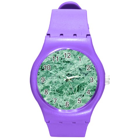 12x12 Gemstone Green Marble Round Plastic Sport Watch Medium from ArtsNow.com Front