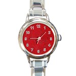 Leather Look & Skins Cracked Red Leather Round Italian Charm Watch