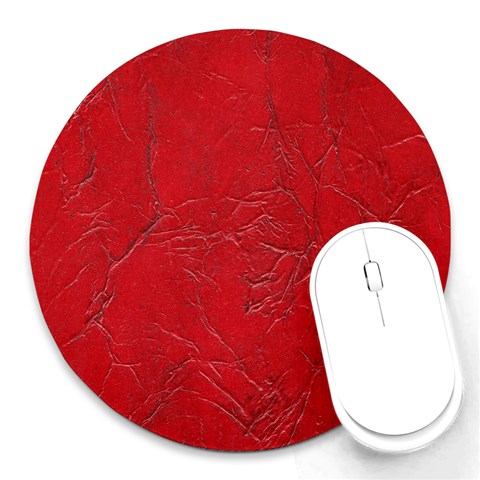 Leather Look & Skins Cracked Red Leather Round Mousepad from ArtsNow.com Front