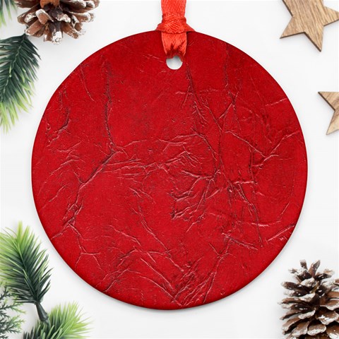 Leather Look & Skins Cracked Red Leather Ornament (Round) from ArtsNow.com Front