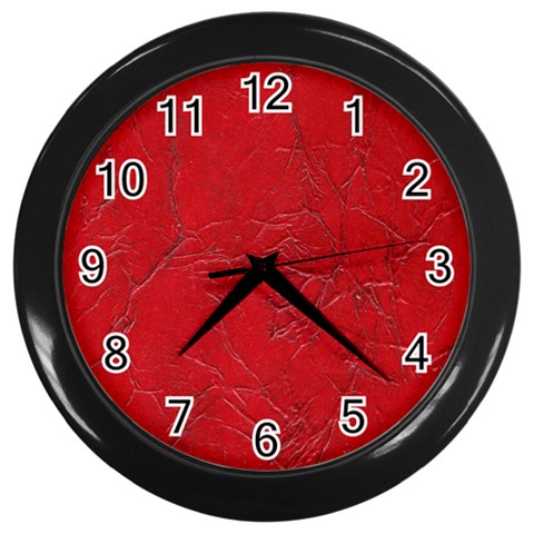 Leather Look & Skins Cracked Red Leather Wall Clock (Black) from ArtsNow.com Front