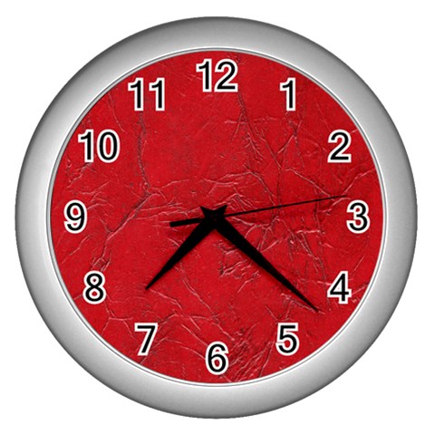 Leather Look & Skins Cracked Red Leather Wall Clock (Silver) from ArtsNow.com Front