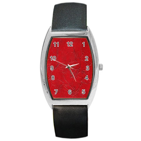 Leather Look & Skins Cracked Red Leather Barrel Style Metal Watch from ArtsNow.com Front