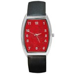 Leather Look & Skins Cracked Red Leather Barrel Style Metal Watch