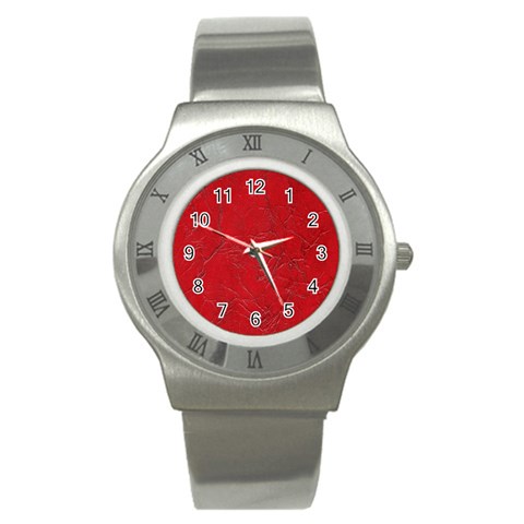 Leather Look & Skins Cracked Red Leather Stainless Steel Watch from ArtsNow.com Front