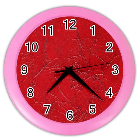 Leather Look & Skins Cracked Red Leather Color Wall Clock from ArtsNow.com Front