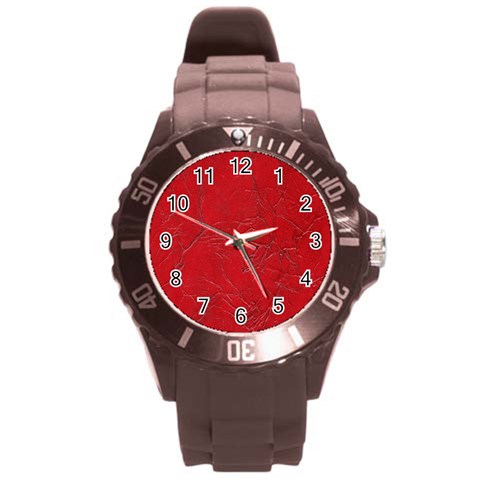 Leather Look & Skins Cracked Red Leather Round Plastic Sport Watch Large from ArtsNow.com Front