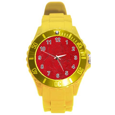 Leather Look & Skins Cracked Red Leather Round Plastic Sport Watch Large from ArtsNow.com Front