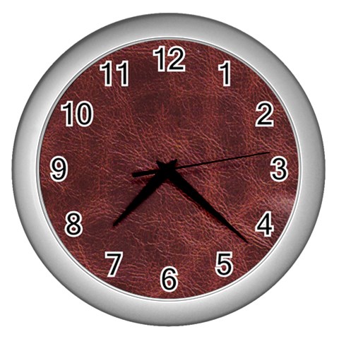 Leather Look & Skins Capri Brown Wall Clock (Silver) from ArtsNow.com Front