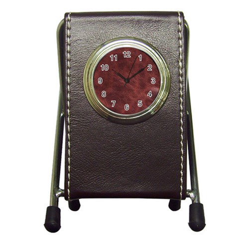 Leather Look & Skins Capri Brown Pen Holder Desk Clock from ArtsNow.com Front