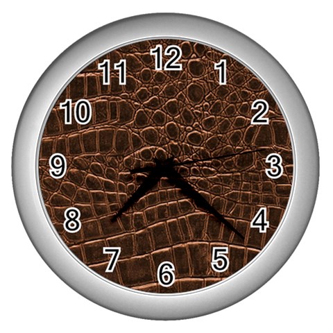 Leather Look & Skins Brown Crocodile Wall Clock (Silver) from ArtsNow.com Front