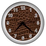 Leather Look & Skins Brown Crocodile Wall Clock (Silver)