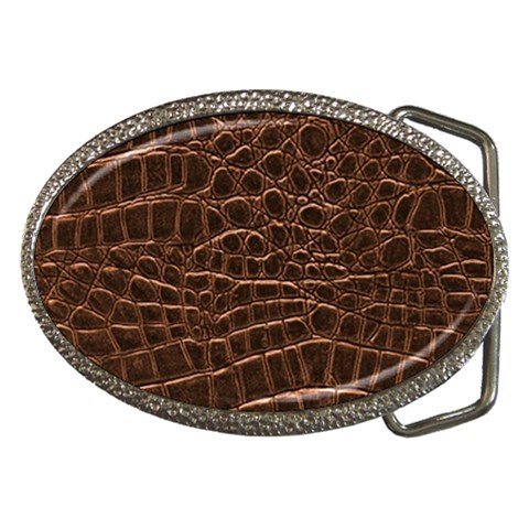 Leather Look & Skins Brown Crocodile Belt Buckle from ArtsNow.com Front