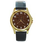 Leather Look & Skins Brown Crocodile Round Gold Metal Watch