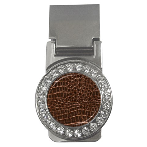 Leather Look & Skins Brown Crocodile Money Clip (CZ) from ArtsNow.com Front