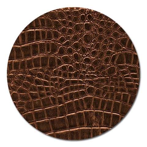 Leather Look & Skins Brown Crocodile Magnet 5  (Round) from ArtsNow.com Front