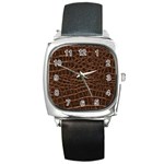 Leather Look & Skins Brown Crocodile Square Metal Watch