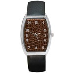 Leather Look & Skins Brown Crocodile Barrel Style Metal Watch