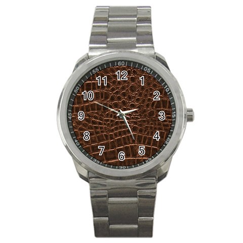 Leather Look & Skins Brown Crocodile Sport Metal Watch from ArtsNow.com Front