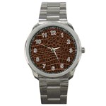 Leather Look & Skins Brown Crocodile Sport Metal Watch