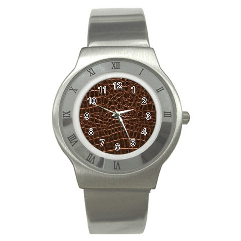 Leather Look & Skins Brown Crocodile Stainless Steel Watch from ArtsNow.com Front