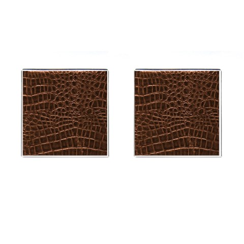 Leather Look & Skins Brown Crocodile Cufflinks (Square) from ArtsNow.com Front(Pair)