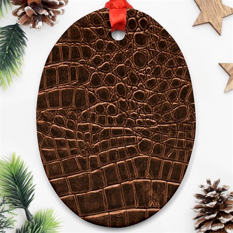 Leather Look & Skins Brown Crocodile Oval Ornament (Two Sides) from ArtsNow.com Front