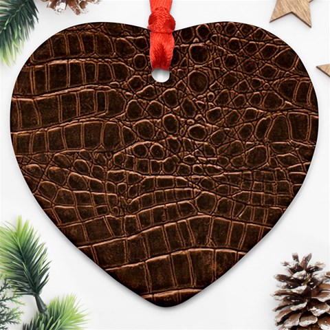 Leather Look & Skins Brown Crocodile Heart Ornament (Two Sides) from ArtsNow.com Front