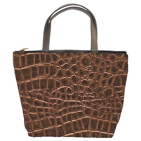 Leather Look & Skins Brown Crocodile Bucket Bag from ArtsNow.com Front