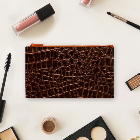 Leather Look & Skins Brown Crocodile Cosmetic Bag (Small) from ArtsNow.com Front